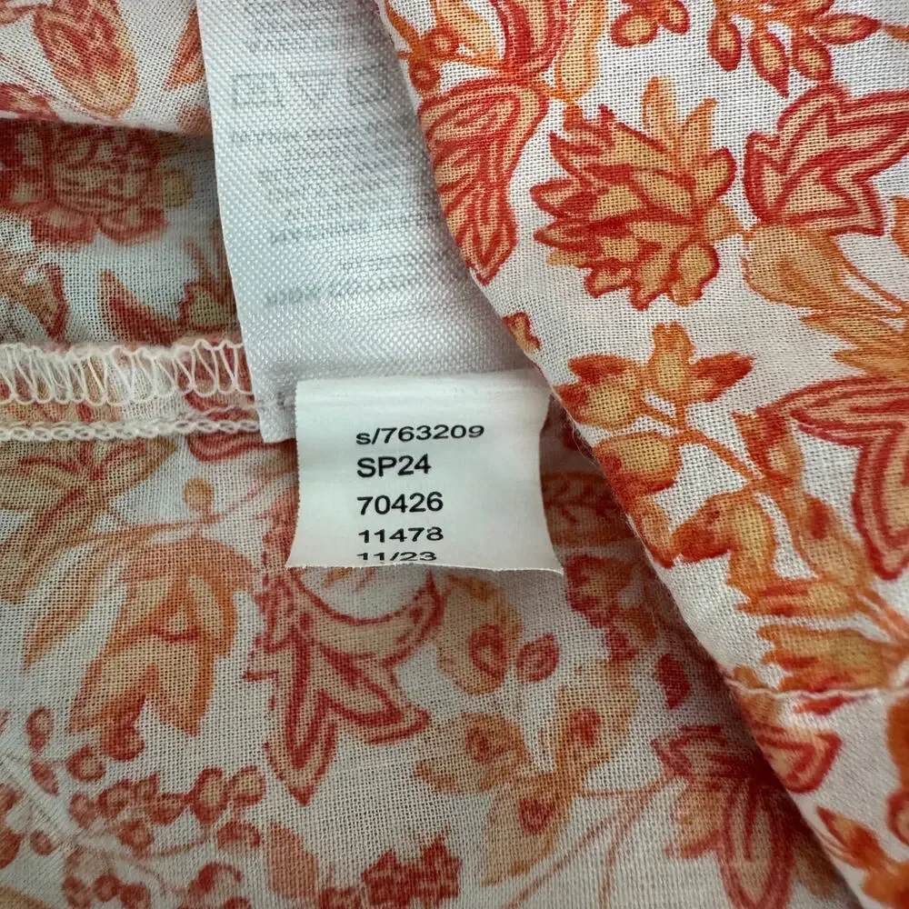 LOFT Peach Orange Floral Ruffle Neck Peasant Blouse Size Medium Petite - Picture 11 of 11